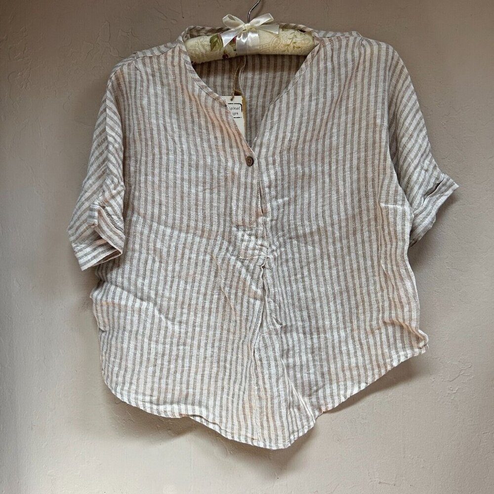 L&Z Johnature Womens Striped Shirts Batwing Sleeve Casual Blouse Ivory New